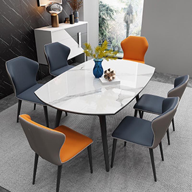 Contemporary Stone Dining Table Round Dining Table with 4 Wood Legs in Black