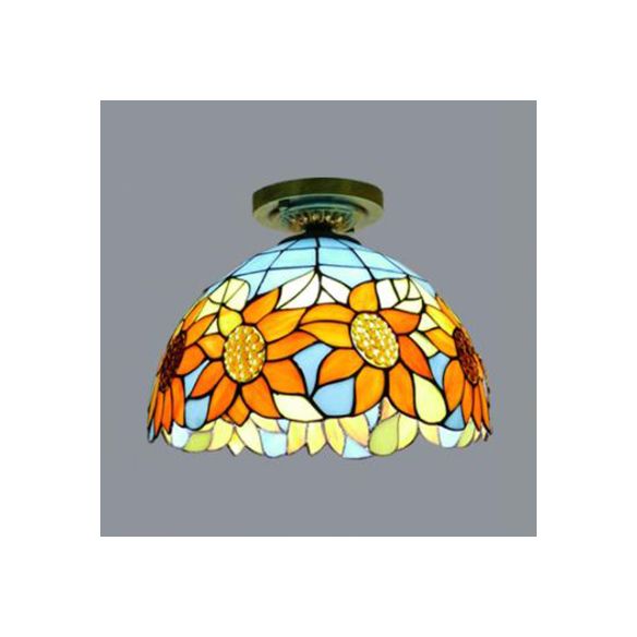 Dome in vetro colorato Luce a filo con girasole/rosa/perla/uva/papà tiffany rustico 1 lampada a filo a filo in ottone antico