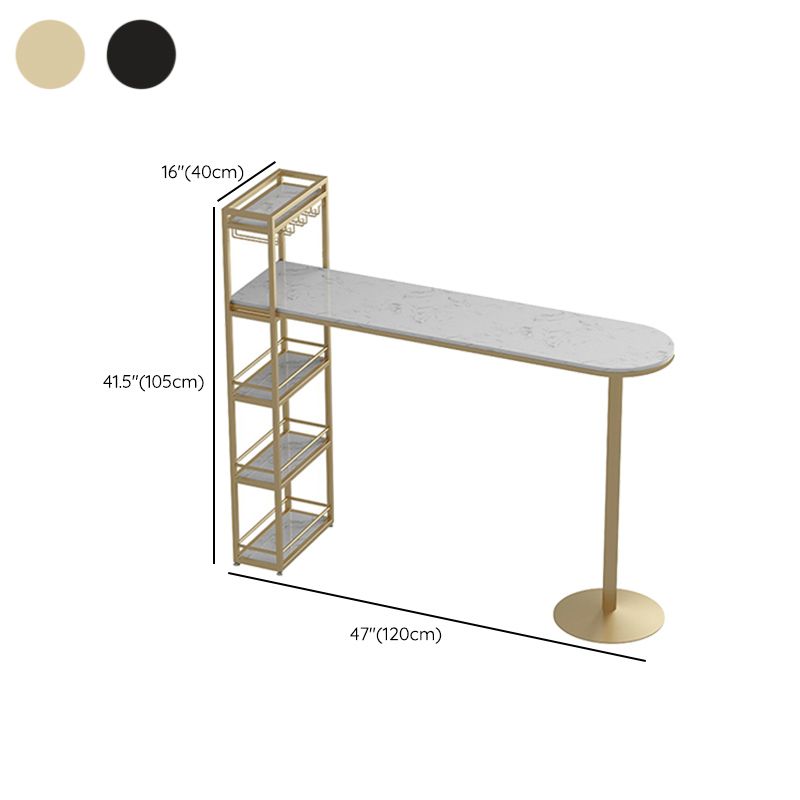 Faux Marble Bistro Bar Table Rectangle Metal Base Bar Table with Shelves