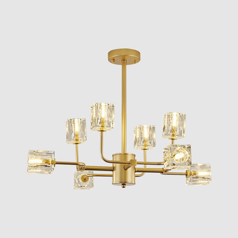 Colgante colgante de cubo tradicional 8 cabezas Clear Crystal Glass Chandelier accesorio de iluminación en negro/dorado