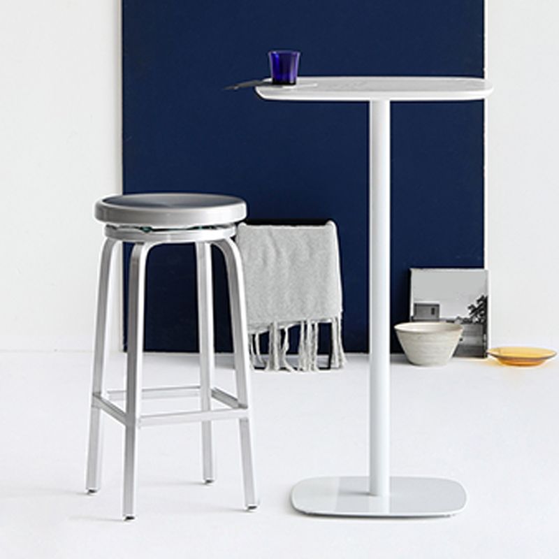 Industrial Silver Armless Counter Stool Aluminum Round Seat Footrest Counter Chair