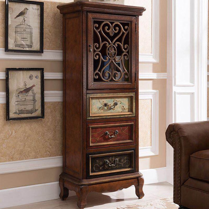 Industrial Wood Accent Cabinet with Drawers Side Cabinet with Bracket Legs