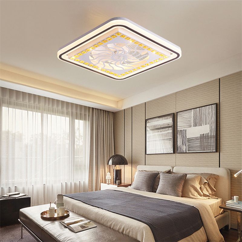 Modern Style Ceiling Fan Lamp LED Crystal Ceiling Mount Light with Acrylic Shade