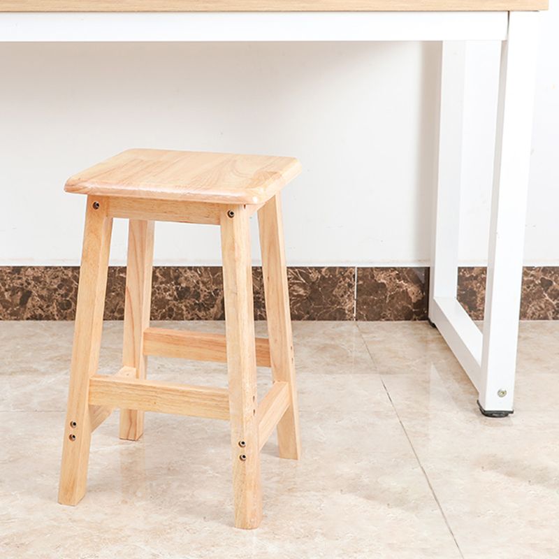 Industrial Wooden Counter Chair Square Backless Solid Wood Round High Chair with 4 Legs