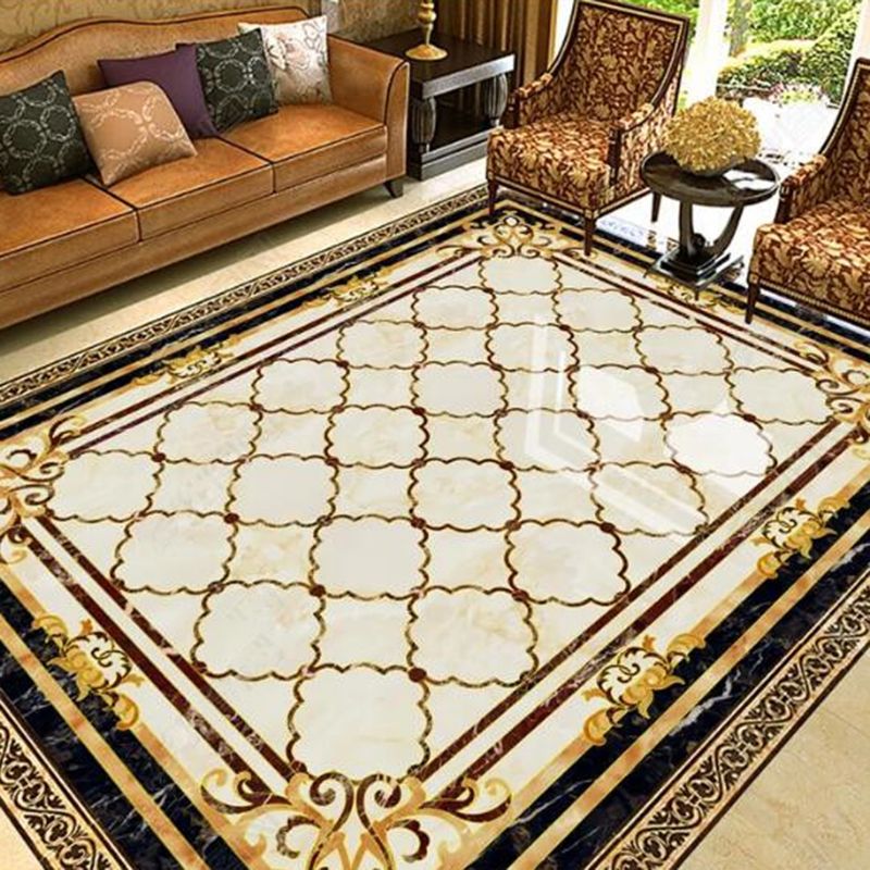 Multicolored Novelty Rug Cotton Blend Plaid Patterned Area Carpet Non-Slip Pet Friendly Indoor Rug for Living Room