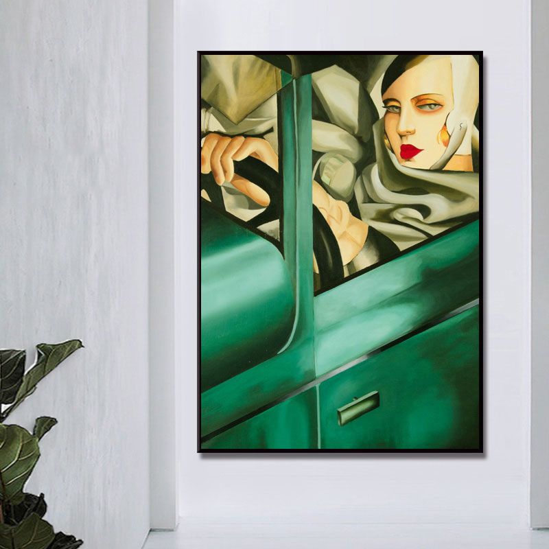 Strukturiertes „Driving Maiden“-Gemälde auf Leinwand im Vintage-Stil, Wanddekoration für Badezimmer
