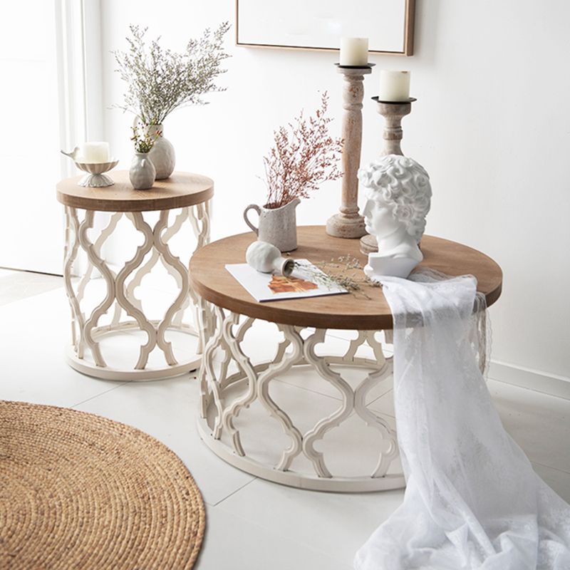 Rustic Style Antique Pedestal Coffee Table Round Wood Cocktail Table
