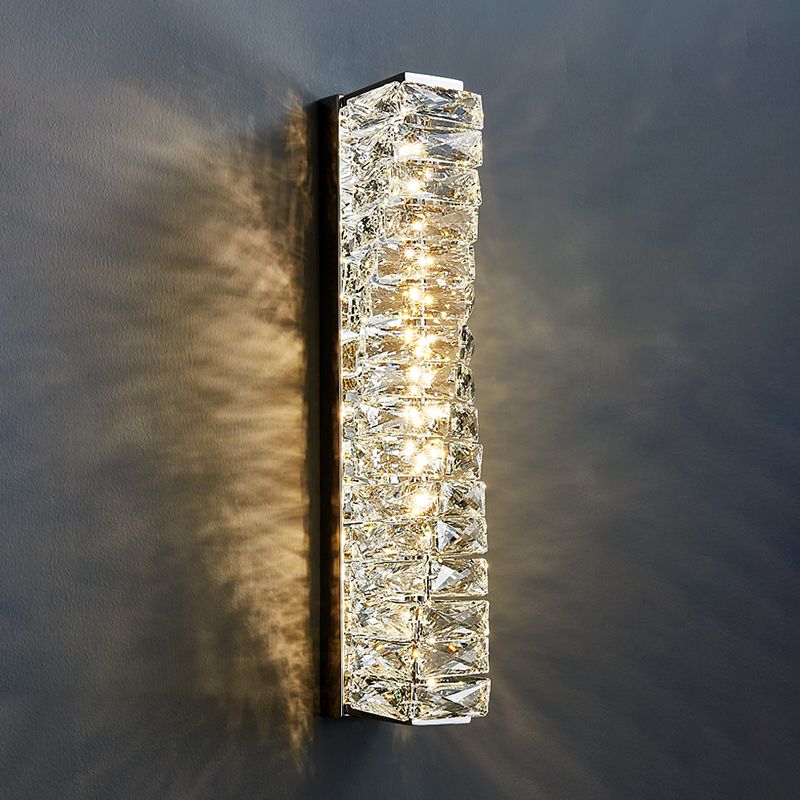 Modern Style Metal Wall Light Geometric Wall Sconce with Crystal for Living Room