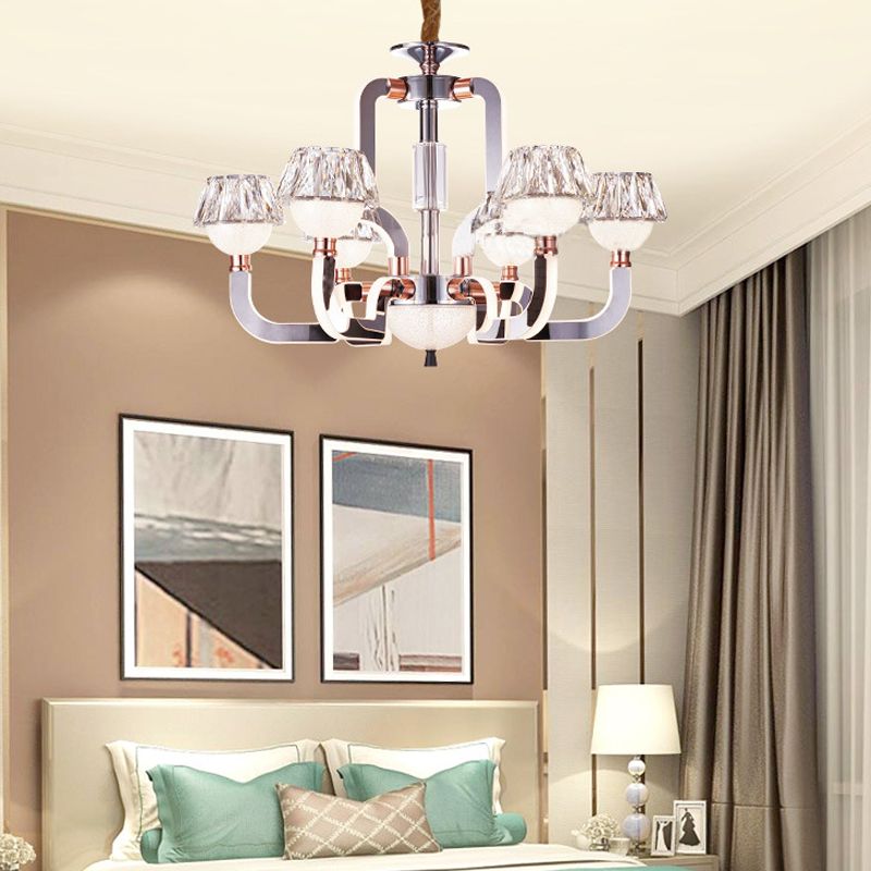 Conical Chandelier Lighting Crystal 6 Lights Bedroom Hanging Lamp in Chrome