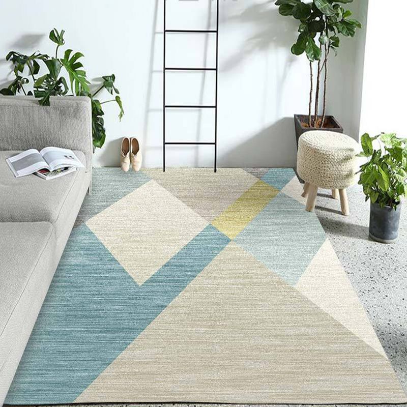 Pastel Colorblock Geometric Rug Multi-Color Nordic Carpet Polypropylene Pet Friendly Anti-Slip Backing Stain Resistant Rug for Room