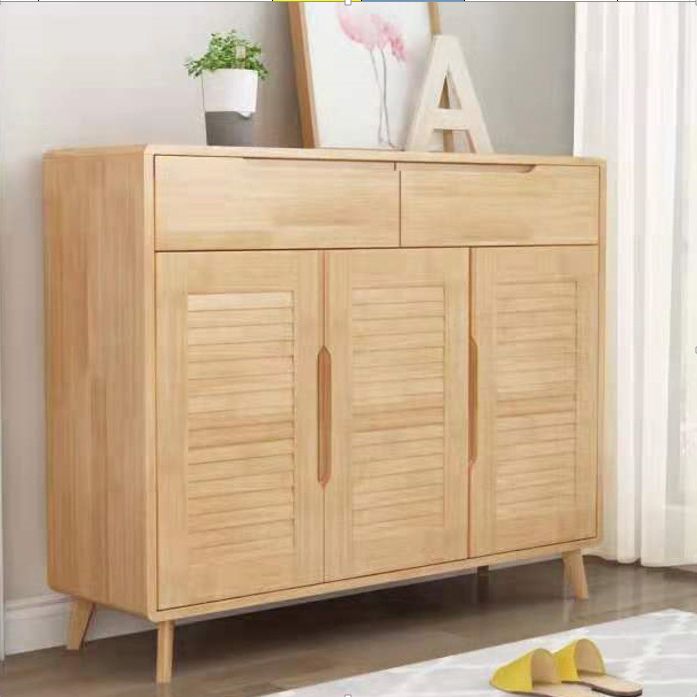 Contemporary Rubberwood Rectangle Cabinet with 2 Drawers Accent Cabinet