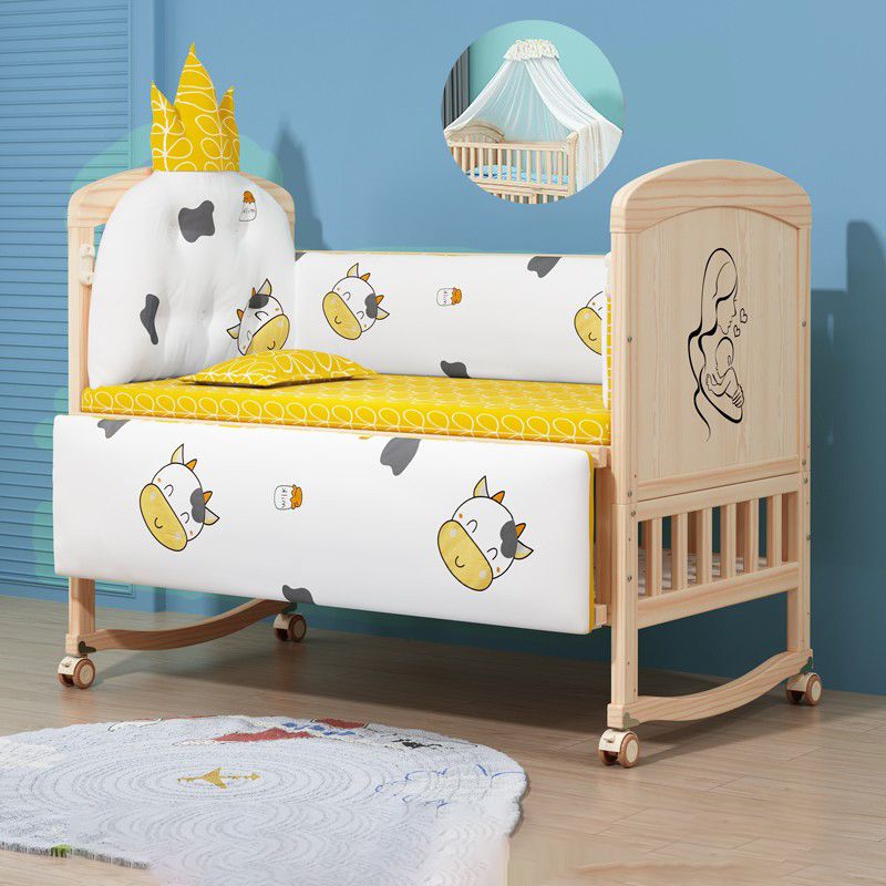 Wooden Scandinavian Nursery Crib Animal Print Color Matching Crib