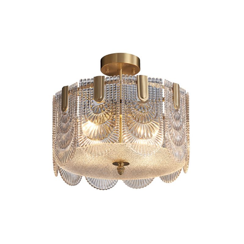 Scalloped Chandelier Lighting Post-Postmodern Ripple Glass Gold Pendant Light for Living Room