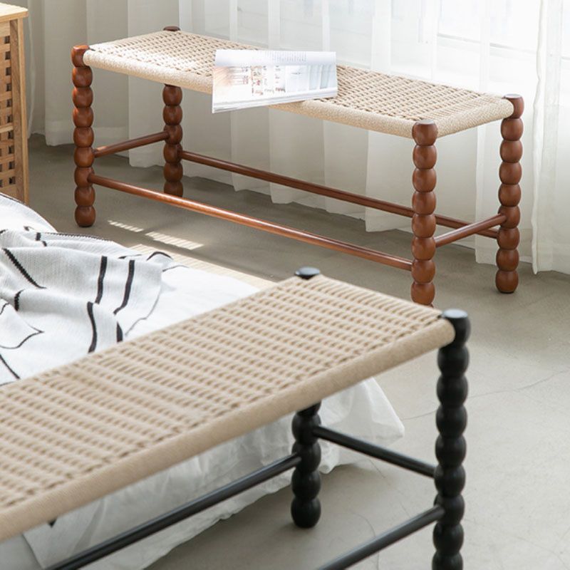Tropical Backless Seating Bench Solid Wood Rectangle Bench for Bedroom