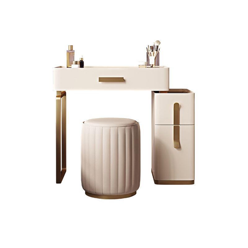 Solid Wood Glass Top Vanity Table Set with Stool & Mirror 25.59" W 3-Drawer Makeup Counter