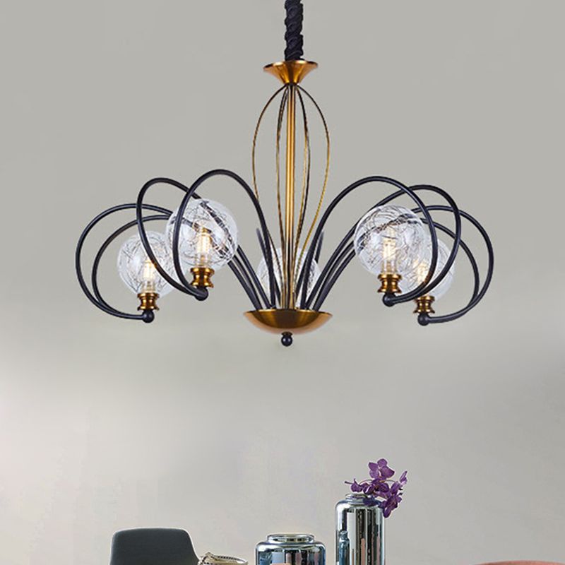 Black-Gold Modo Ceiling Chandelier Simplicity 5/8 Bulbs Clear Glass Arched Arm Pendant Light Fixture