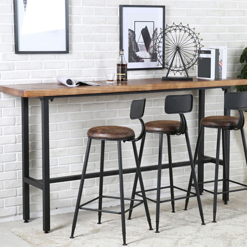 Rectangle Industrial Pub Table Set 1/4/7 Pieces Wooden Bar Table Set with Brown Stools