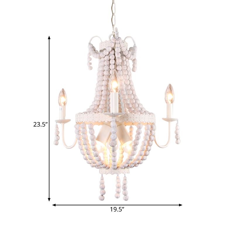 White 6/9-Head Chandelier Light Transitional Wooden Beaded Basket Hanging Ceiling Pendant