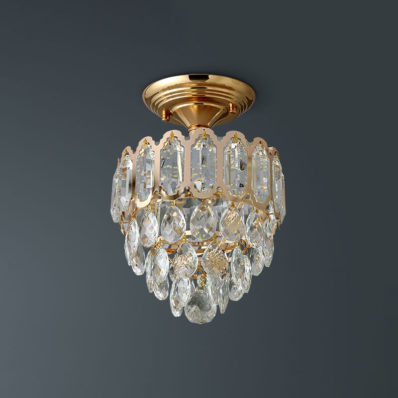 Tapered Shape Foyer Ceiling Lamp Postmodern Crystal Rectangle/Teardrop Gold LED Semi-Flush Mount