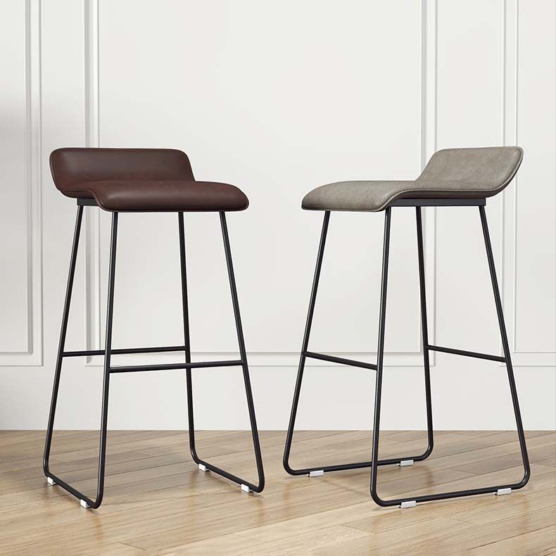 Modern Style Metal Bar Stool Leather Low Back Counter Stool for Restaurant