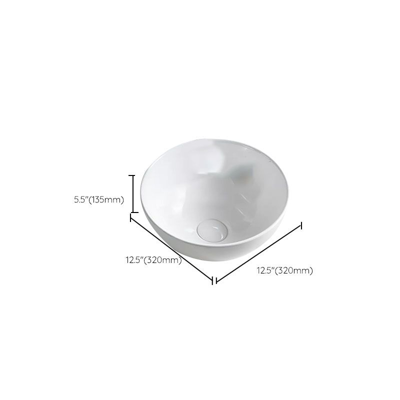 Bathroom Sink White Ceramic Faucet Single Handle Round Shape Sink