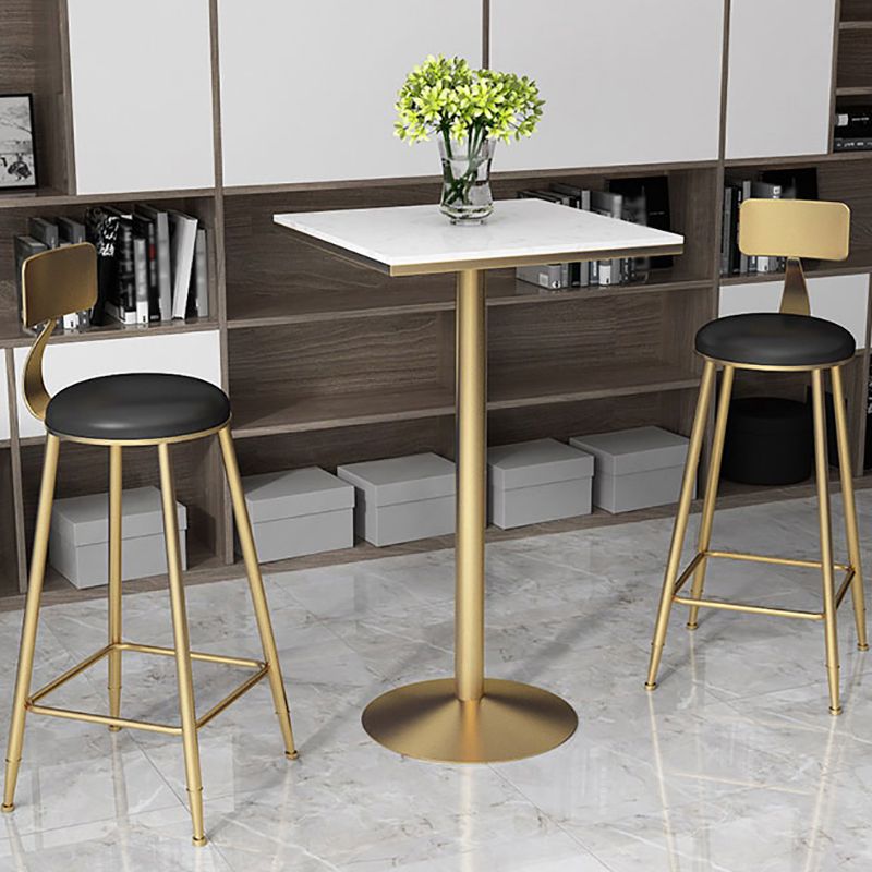 Glam Style Gold Metal Bar Table 21.6"W Top Marble Indoor Bistro Table
