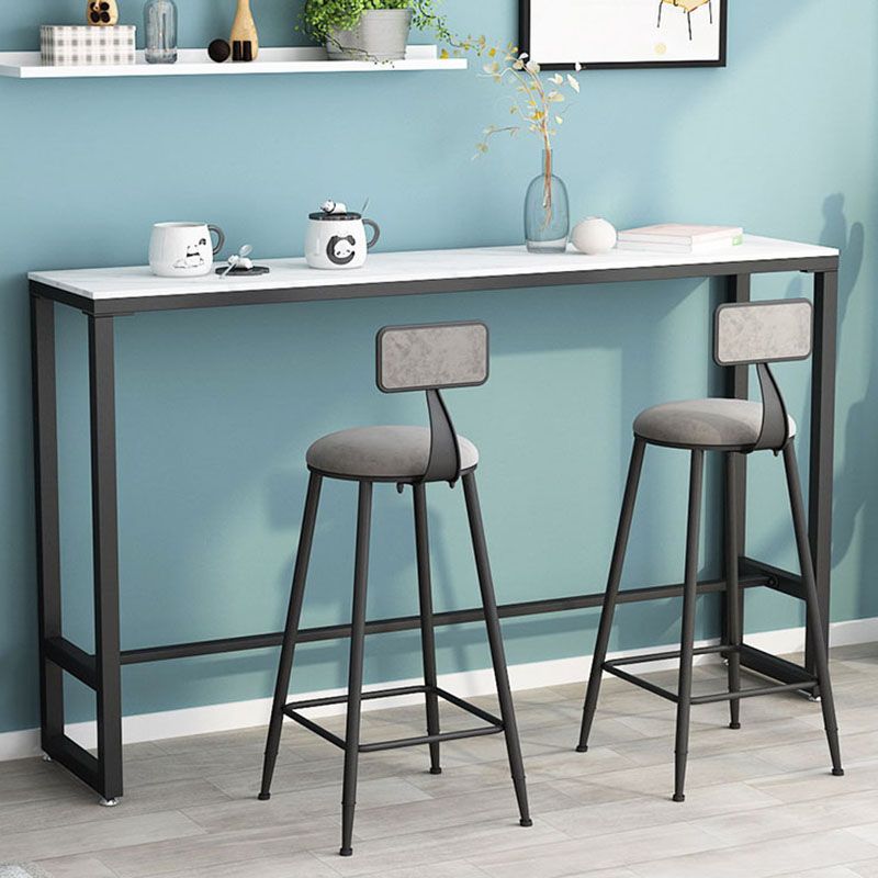 Glam Rectangle Stone Pub Bar Table Indoor Gold Iron Bar Dining Table with Trestle Pedestal