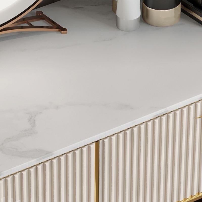 Contemporary White Vanity with Stool 17.72" D Vanity Set with 2 Drawers