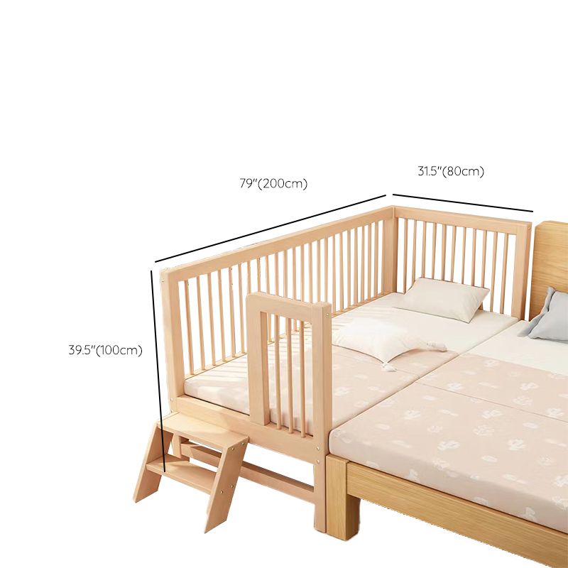 Washed Natural Solid Wood Contemporary Nursery Bed with Guardrail