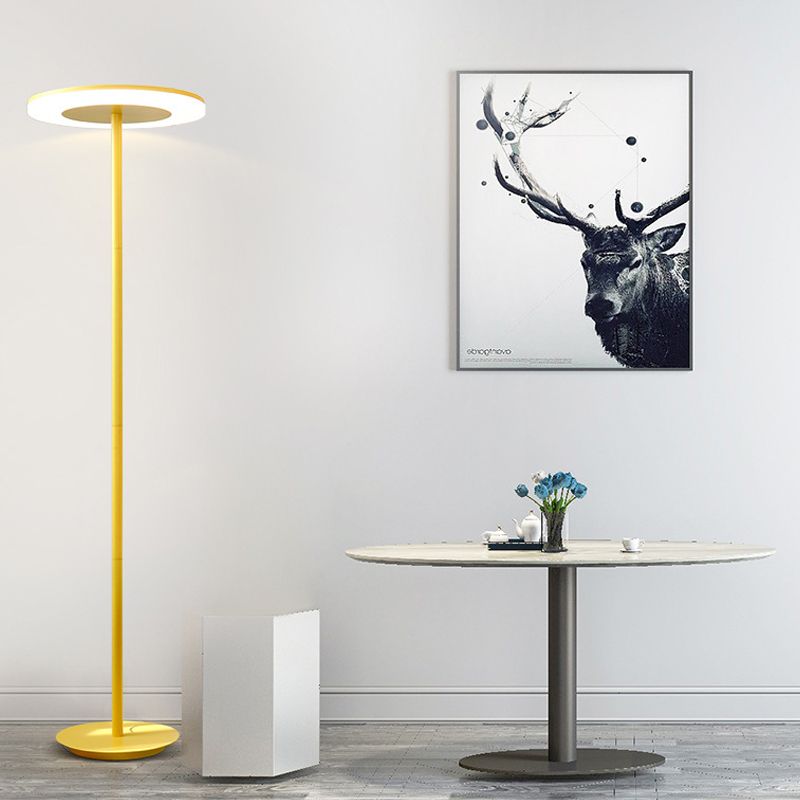 Acrylic Disc Shaped Stand Up Lamp Macaron Style LED Floor Lighting with Slender Tubular Stem in Pink/Yellow, Warm/White Light