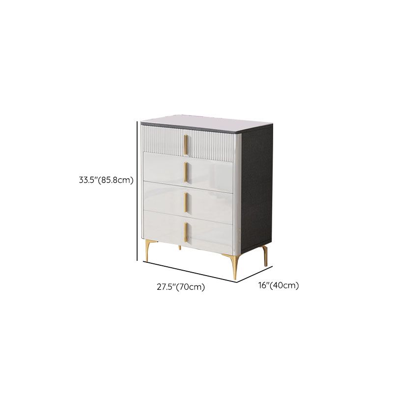 Glam Stone White Storage Chest Bedroom Chest with Metal Legs