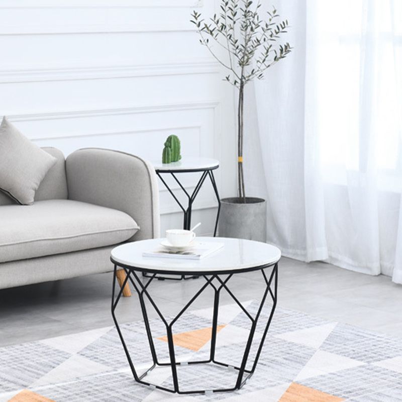White Marble Frame 1 Coffee Table Modern Round Table for Living Room