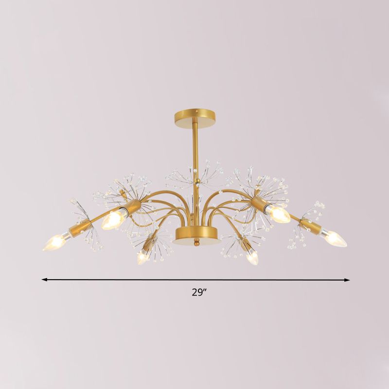 Gold Blossom Hanging Light Kit Postmodern 7 Heads Crystal Chandelier Pendant Light
