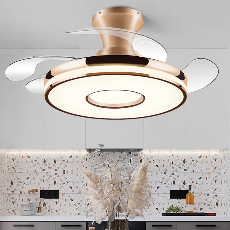 Round Ceiling Fan with Invisible Blades Modern Style Dining Room LED Semi Flush Light