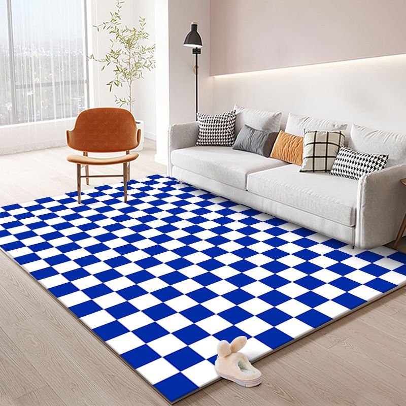 Colorful Checkered Rug Indoor Carpet Polyester Non-Slip Backing Rug for Living Room