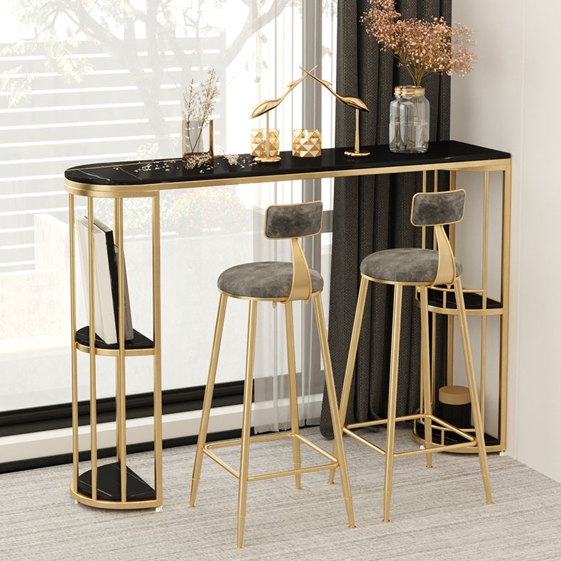 Modern Stone Storage Pub Height Dining Table Double Pedestal Indoor Bar Table, Only Table