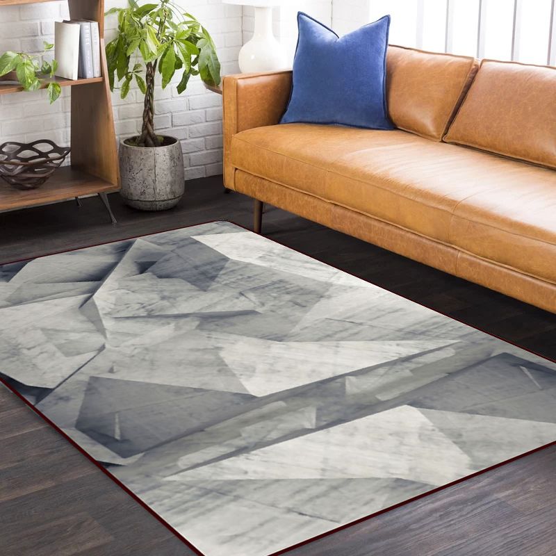 Novelty Modern Rug in Grey Abstract Irregular Shape Pattern Rug Polyester Non-Slip Carpet for Home Decoration