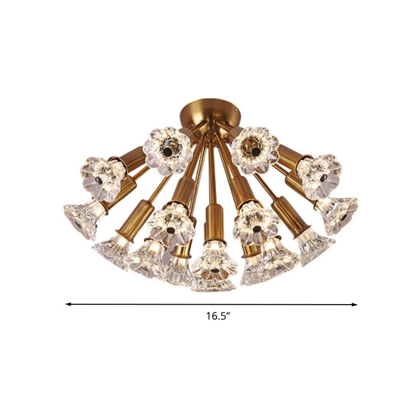 Sputnik Semi Mount Lighting Minimalist Crystal 16 Lights Brass Semi Flush Light Fixture
