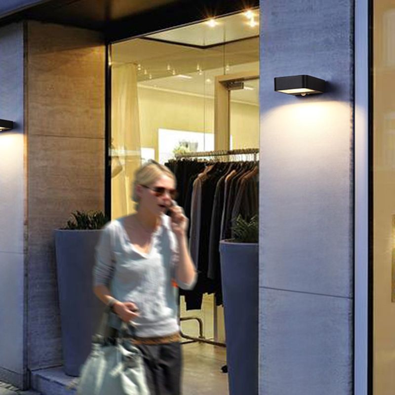 Metal Rectangular Solar Sconce Light Simplicity LED Black Wall Mount Lamp for Patio