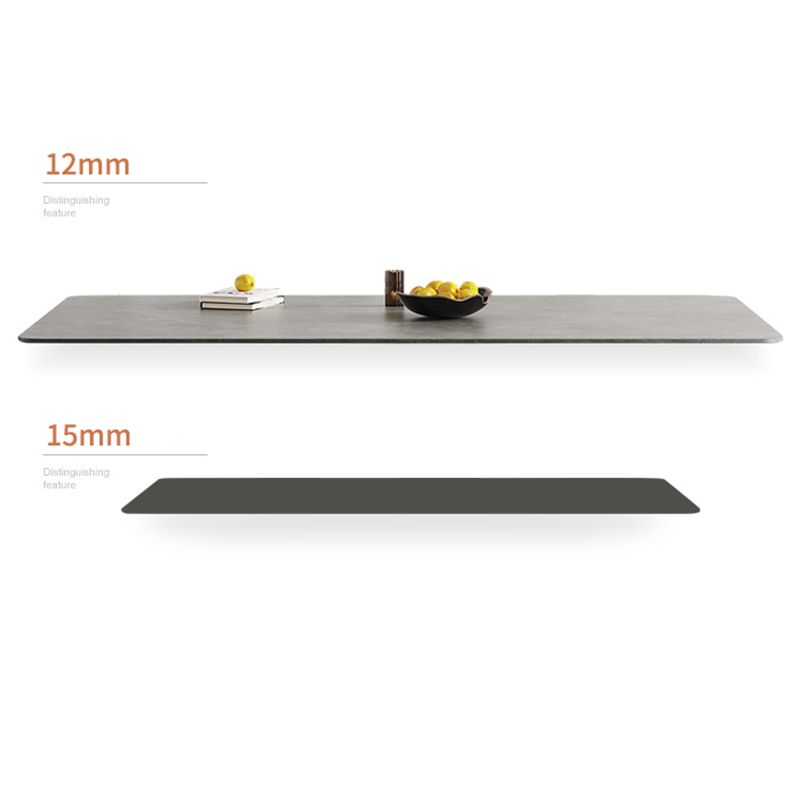 Mesa de comedor moderna de mediados de siglo, mesa de comedor rectangular de piedra sinterizada con base de madera