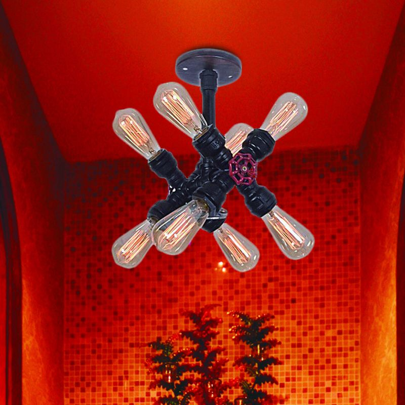 INIRO 8-BOLB SEMI SEMI FLUSH LIGHT LIGUATA VINTAGE NERO CAMPORE CAMERA BASCIO LIGHITTO CON VALVOLE DECO