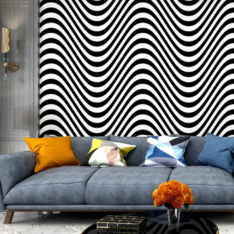 Modern Seamless Waves Wallpaper Black and White Self Adhesive Wall Decor for Home