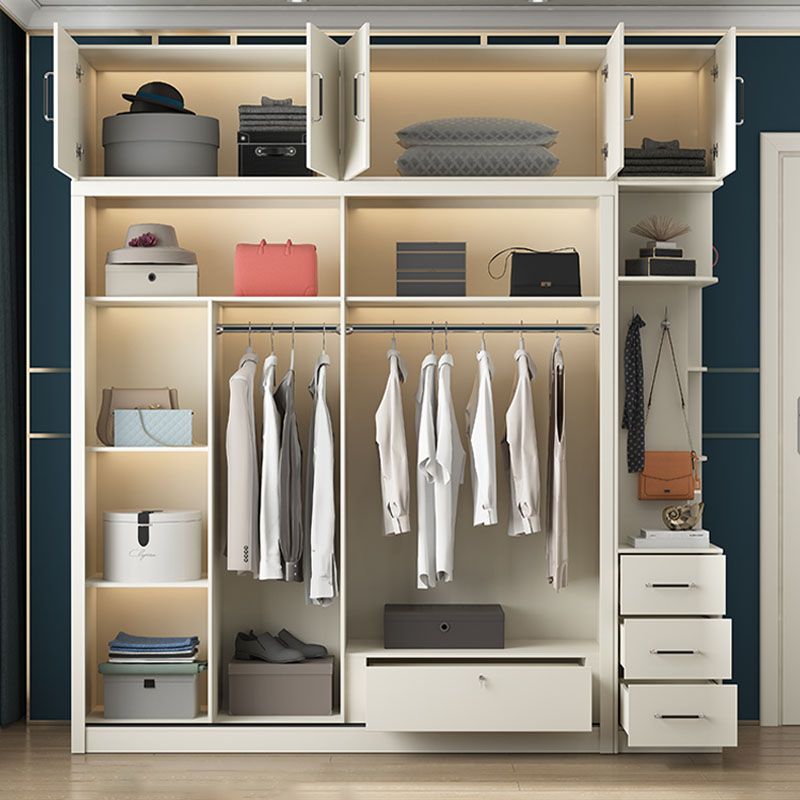 Modern White Wardrobe with Glass Doors Bedroom Cabinet with Sliding Doors