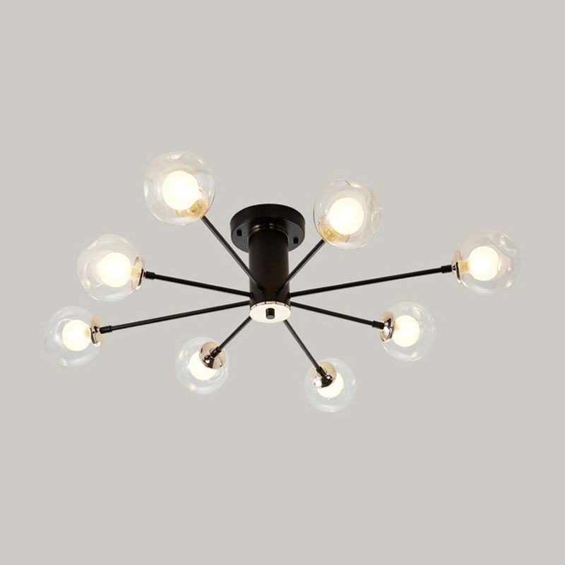 Iron Sputnik Lampada montata a soffitto moderno 8/10 luci in bianco/bianco ciondolo semifulto con tonalità in vetro trasparente