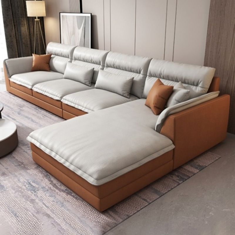 Modern Sectionals Faux Leather Pillow Top Arm Sectionals.134 inch