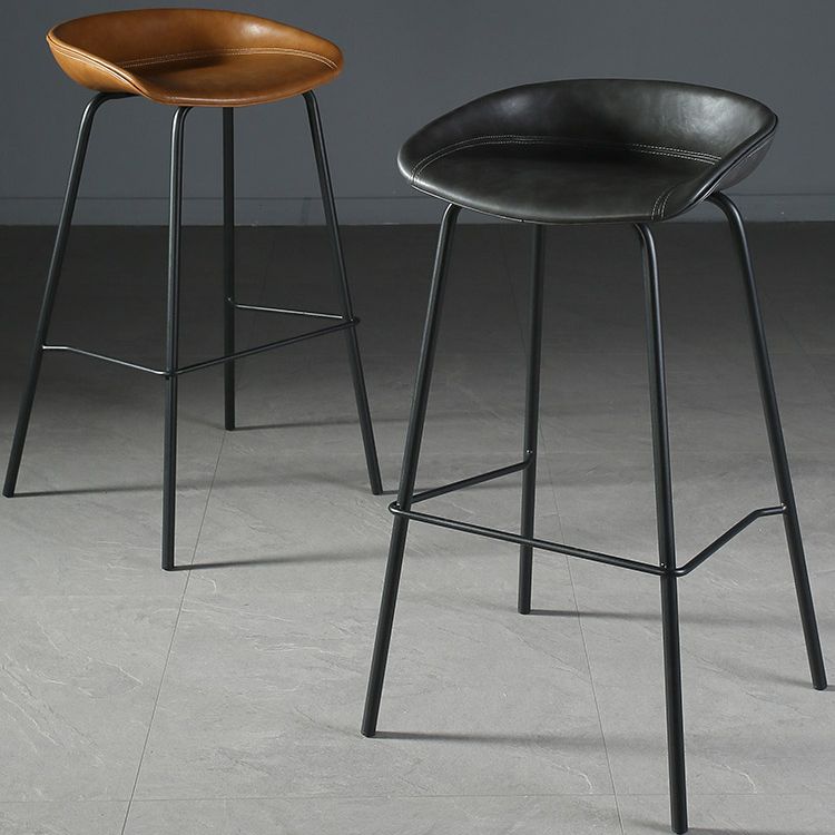 Industrial Matte Finish Leather Barstool Living Room Low Back Stool