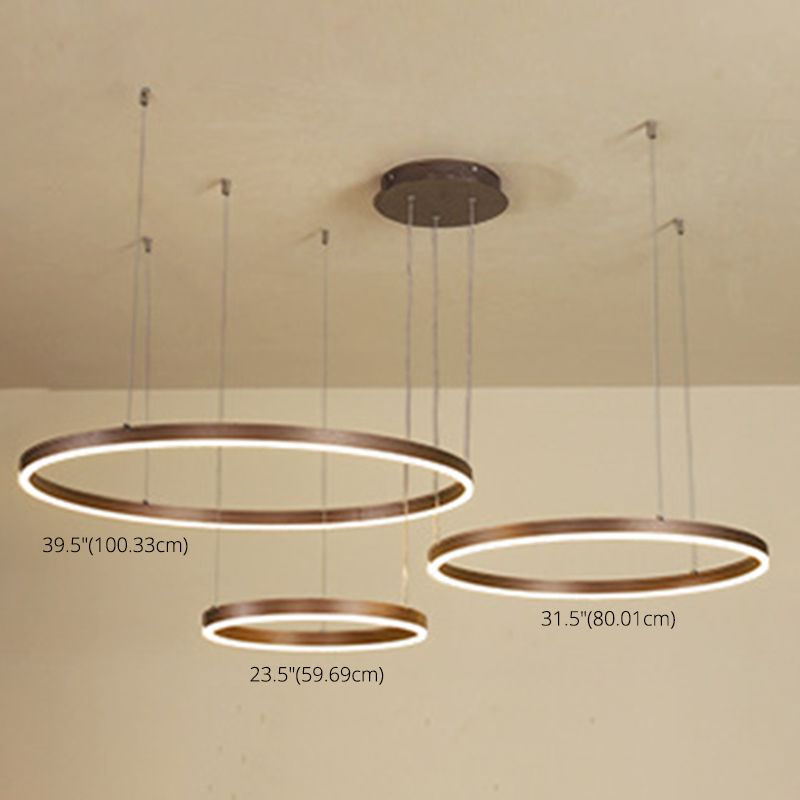 Lampadella a base di anello circolare a LED a più livelli Light con un ciondolo di illuminazione in alluminio spazzolato a tonalità acrilica nel caffè