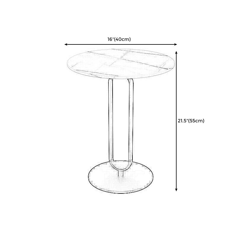 Modern 21.6' Tall Mental Pedestal Side Table Faux Marble Round Top End Table