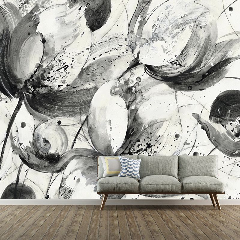 Stain-Resistant Non-Woven Mural Wallpaper Traditional Lotus Wall Art for Living Room