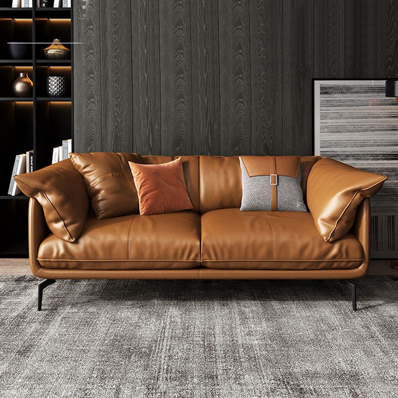 Scandinavian Orange Pillow Top Arm Sofa/Sectionals with Cushions Metal Legs
